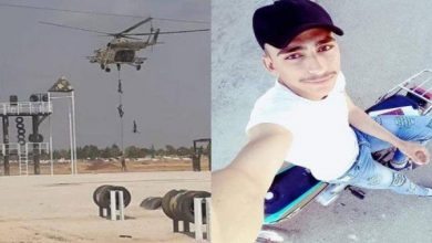 صورة مقتل عنصر من ميليشيا النمر في حماة أثناء تدربه على النزول من طائرة مروحية