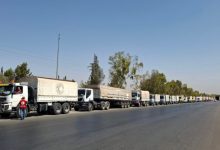 صورة انطلاق قافلة مساعدات إنسانية للهلال الأحمر من دمشق إلى درعا