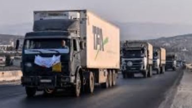 صورة انطلاق قافلة المساعدات الخامسة من دمشق إلى السويداء
